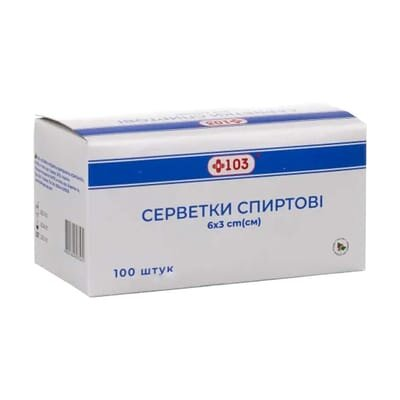 Серветки спиртові +103 6 см х 3 см, 100 штук