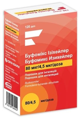 Буфомікс ізіхейлер порошок д/інг. 80 мкг/4.5 мкг по 120 доз в інг-рі з захисн. ковп.