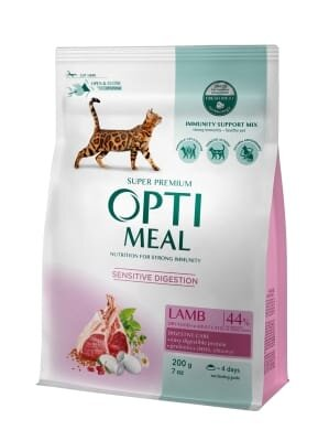 Корм сухий для кішок Optimeal з чутливим травленням, ягня, 200 г