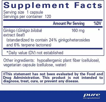 Гінкго Білоба Pure Encapsulations Ginkgo 50, 160 мг, 120 капсул