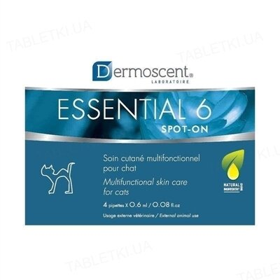 Догляд за шкірою та шерстю Dermoscent Essential 6 spot-on для котів, 4 піпетки по 0,6 мл