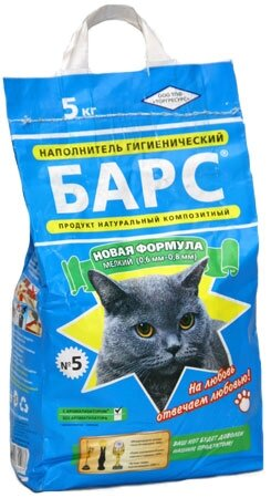 Наповнювач для котячого туалету Барс №5 дрібний, бентонітовий (0,32-0,8 мм) з ароматом, 5 кг