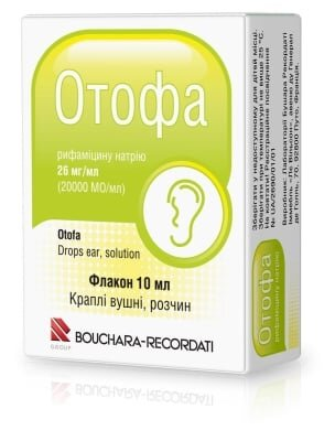 Отофа краплі вуш., р-н 26 мг/мл (20000 МО/мл) по 10 мл у флак.