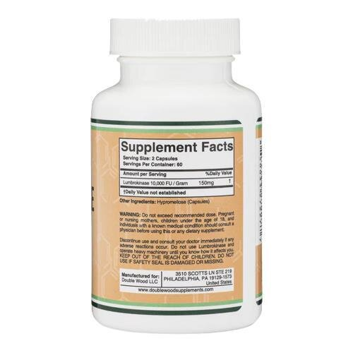 Люмброкіназа Double Wood Lumbrokinase 150 мг 10000 FU, 120 капсул