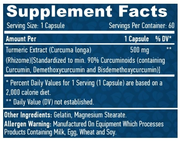 Куркумін/Екстракт куркуми Haya Labs Curcumin/Turmeric Extract 500 мг капсули №60