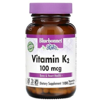 Вітамін K2 100 мкг Bluebonnet Nutrition Vitamin K2, 100 вегетаріанських капсул