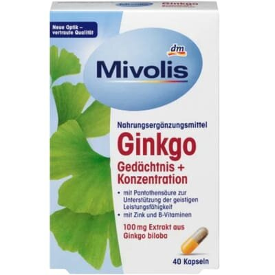 Добавка для концентрації та пам'яті Mivolis Ginkgo Gedochtnis + Concentration, 40 капсул