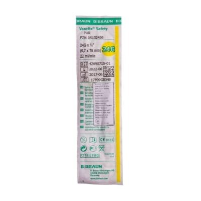 Катетер внутрішньовенний B.Braun Vasofix Safety Pur G24 (0,7 x 19 мм) жовтий, 1 штука