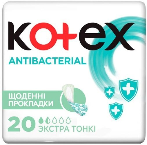 Щоденні гігієнічні прокладки Kotex Antibacterial екстра тонкі, 20 шт