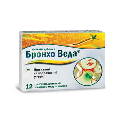 Бронхо Веда льодяники зі смаком меду та лимону льодяники №12 (6х2)