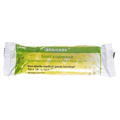 Бинт марлевий медичний Medicare Gauze bandage нестерильний 7 м х 14 см, з марлі типу 17