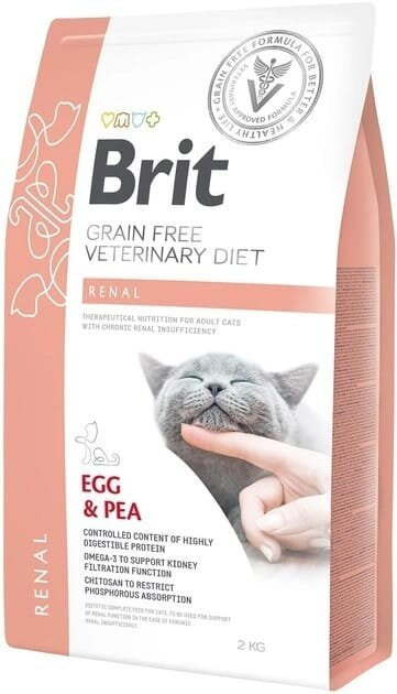 Корм сухий для кішок Brit GF Veterinary Diets Cat Renal при хронічній нирковій недостатності з горохом та яйцями, 2 кг