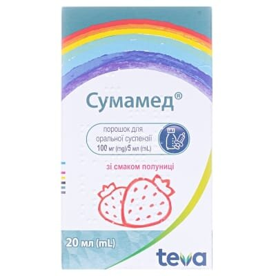 Сумамед порошок д/ор. сусп. зі смак. полун. 100 мг/5 мл по 20 мл (400 мг) у флак.