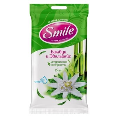 Серветки вологі Smile Daily Бамбук і Едельвейс, 15 шт