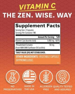Вітамін С ліпосомальний Zenwise Liposomal Vitamin C, 180 веганських капсул