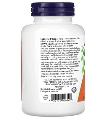 Спіруліна NOW Spirulina Powder порошок, 113 г
