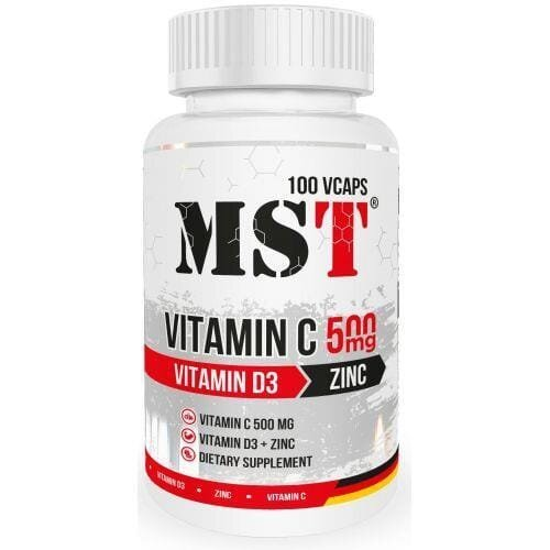 Вітамін С, Д3 та Цинк MST Nutrition Vitamin C 500 мг D3 Zinc, 100 вегетаріанських капсул
