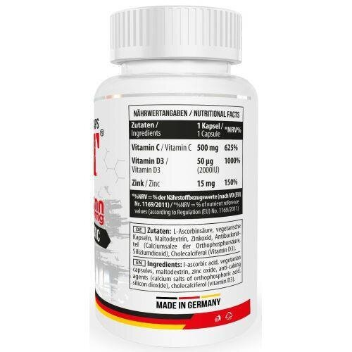 Вітамін С, Д3 та Цинк MST Nutrition Vitamin C 500 мг D3 Zinc, 100 вегетаріанських капсул