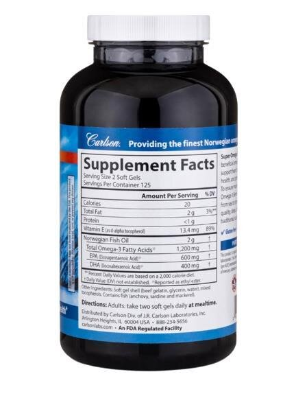Супер Омега-3 Carlson Labs Wild Caught Super Omega-3 Gems, 250 желатинових капсул