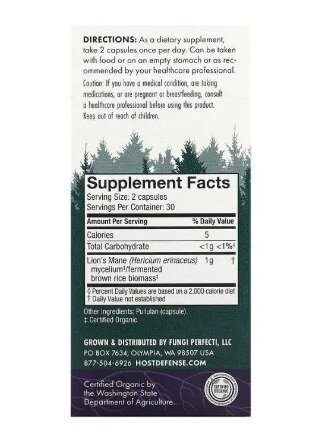 Гриб їжовик гребінчастий (Левова Грива) Host Defense Lion's Mane, Fungi Perfecti, 60 капсул