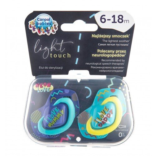 Пустушка силіконова Canpol Babies Neon Love симетрична 22/653_blu, 6-18 місяців, 2 шт