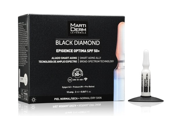 Ампули для обличчя MartiDerm Black Diamond Epigence Optima SPF 50+ сонцезахисні для сухої та нормальної шкіри, 10 ампул по 2 мл
