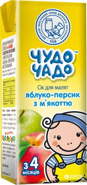 Сік Чудо-Чадо яблучно-персиковий з м'якоттю, з цукром, з 4 месяців, 200 мл