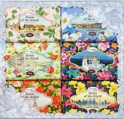 Набір подарунковий Marigold Natural Аромати світу мило парфумерне тверде, 6 шт х 150 г