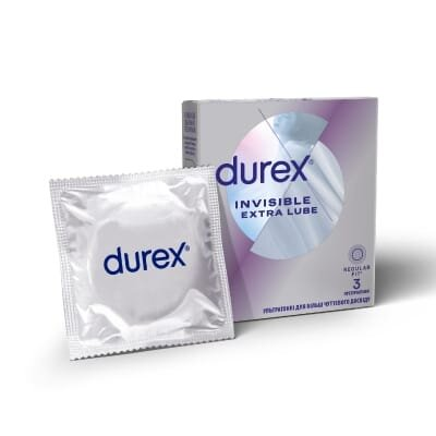 Презервативи латексні Durex Invisible Extra Lube з додатковою змазкою, 3 штуки