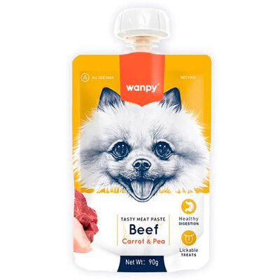 Ласощі для собак Wanpy Paste Beef, Carrot & Pea Крем-суп з яловичиною, морквою та горошком, 90 г