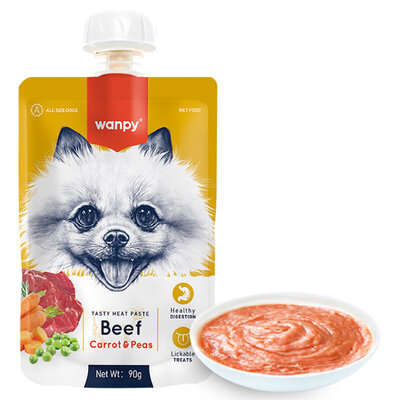Ласощі для собак Wanpy Paste Beef, Carrot & Pea Крем-суп з яловичиною, морквою та горошком, 90 г