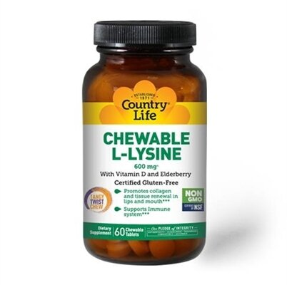 L-лізин Country Life Chewable L-Lysine 600 мг, 60 жувальних таблеток