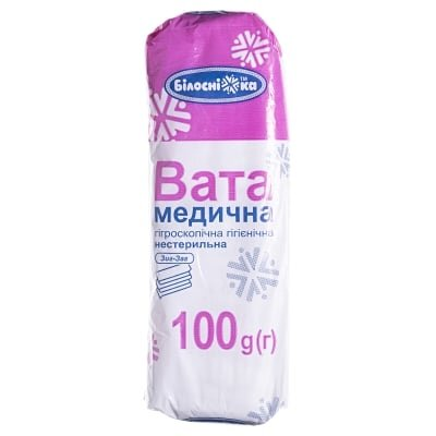 Вата нестерильна «Білосніжка» медична гігієнічна "Зіг-Заг", 100 г