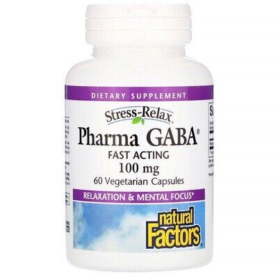 Гамма-аміномасляна кислота Natural Factors Stress Relax Pharma GABA 100 мг, 60 веганских капсул