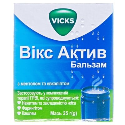 Вікс актив бальзам з ментолом та евкаліптом мазь по 25 г у бан.