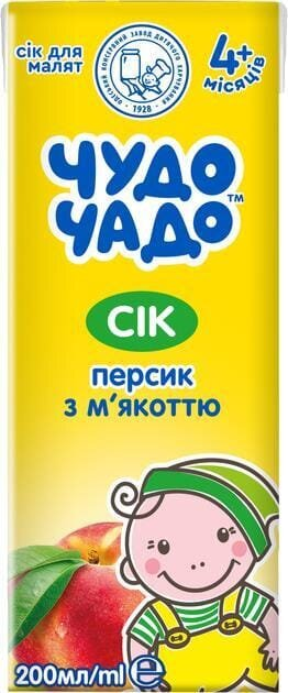 Сік Чудо-Чадо персиковий з м'якоттю, з цукром, 200 мл