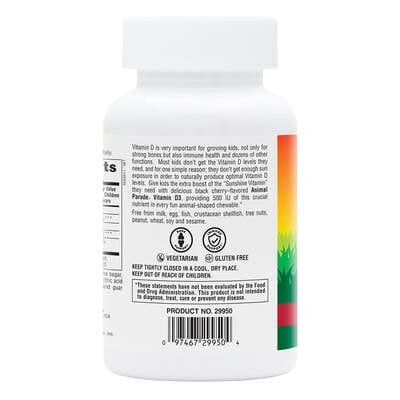Вітамін D3 для дітей Nature's Plus Animal Parade Vitamin D3, чорна вишня, 90 таблеток