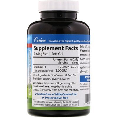 Вітамін D3 Carlson Labs Vitamin D3 5000 МО, 360 м'яких желатинових капсул