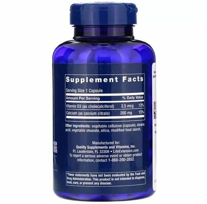 Кальцію цитрат з вітаміном Д Life Extension Calcium Citrate with Vitamin D, 200 капсул