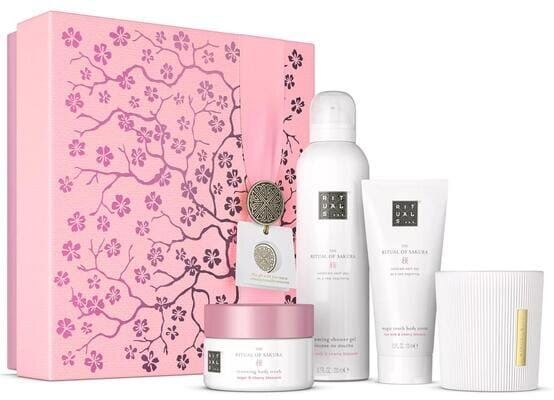 Набір Rituals The Ritual Of Sakura Gift Set M (Крем для тіла 100 мл + Скраб для тіла 125 мл + Гель для душу 200 мл + Ароматична свічка 140 г)