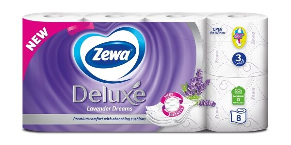 Туалетний папір Zewa Deluxe лаванда 3 шари, 8 рулонів