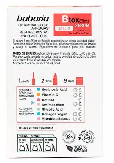 Сироватка для обличчя Babaria Botox Effect з ефектом ботоксу, 30 мл