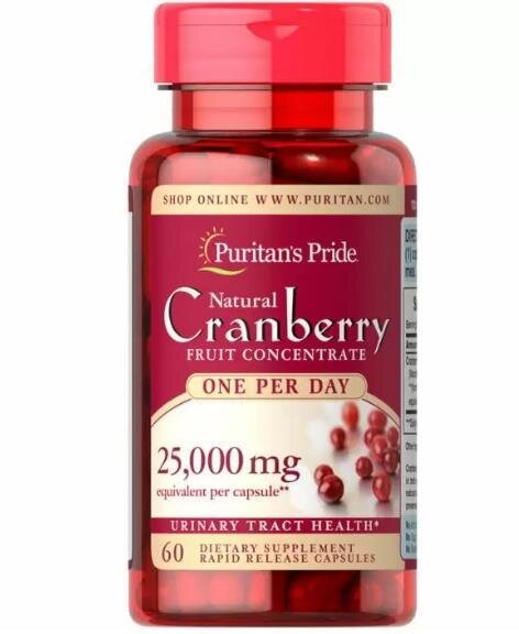Журавлина Puritan's Pride Cranberry Fruit Concentrate 25000 мг, 1 на день, 60 капсул