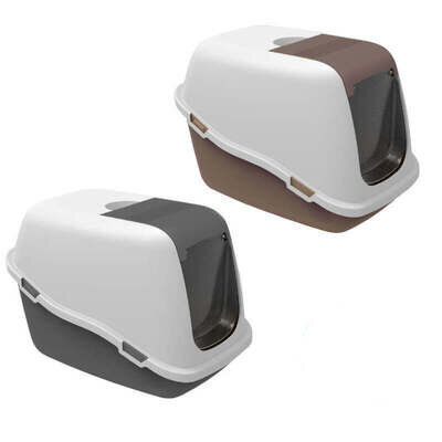 Туалет закритий Petmax Cat Toilet Ella Comfort для котів з фільтром, біло-сірий, 57х39х41 см