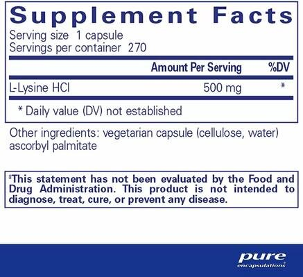 L-лізин Pure Encapsulations L-Lysine, 270 капсул