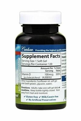 Вітамін Д3 Carlson Labs Vitamin D3 4000 МО, 120 капсул