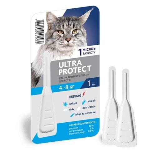 Краплі на холку Palladium Ultra Protect від паразитів для кішок вагою від 4 до 8 кг, 1 піпетка