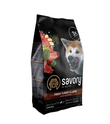 Корм сухий для собак великих порід Savory 30235 зі свіжим м’ясом індички та ягняти, 3 кг