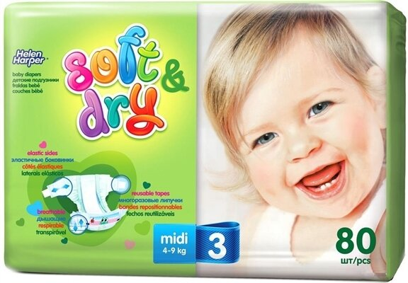 Підгузки Helen Harper S&D розмір 3 Midi, 4-9 кг, 80 шт