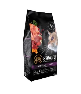 Корм сухий для стерилізованих котів Savory 30112 зі свіжим м'ясом ягняти та курки, 2 кг